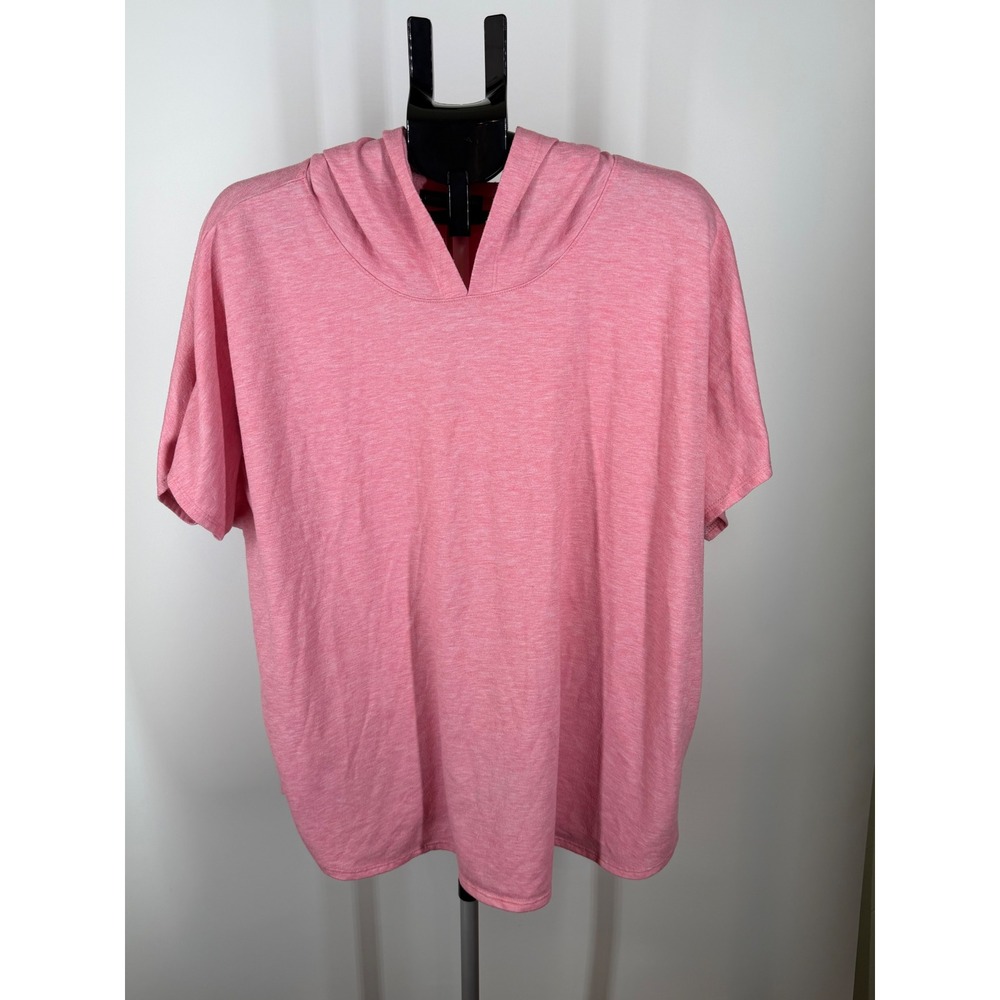Kim & Cami Pink Heathered Short Sleeve Hoodie Top 3X Plus Size